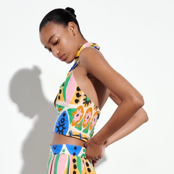 BRAND NEW!!  Zara multicolored printed halter top. Size small - Picture 2 of 7